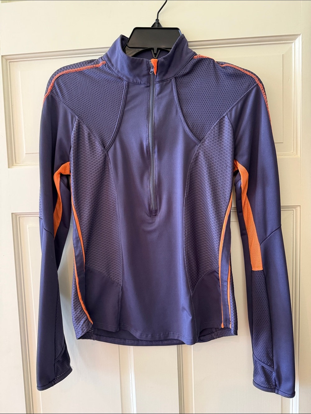 Lucky in Love Purple and Orange Quarter-Zip Long Sleeve Athletic Top